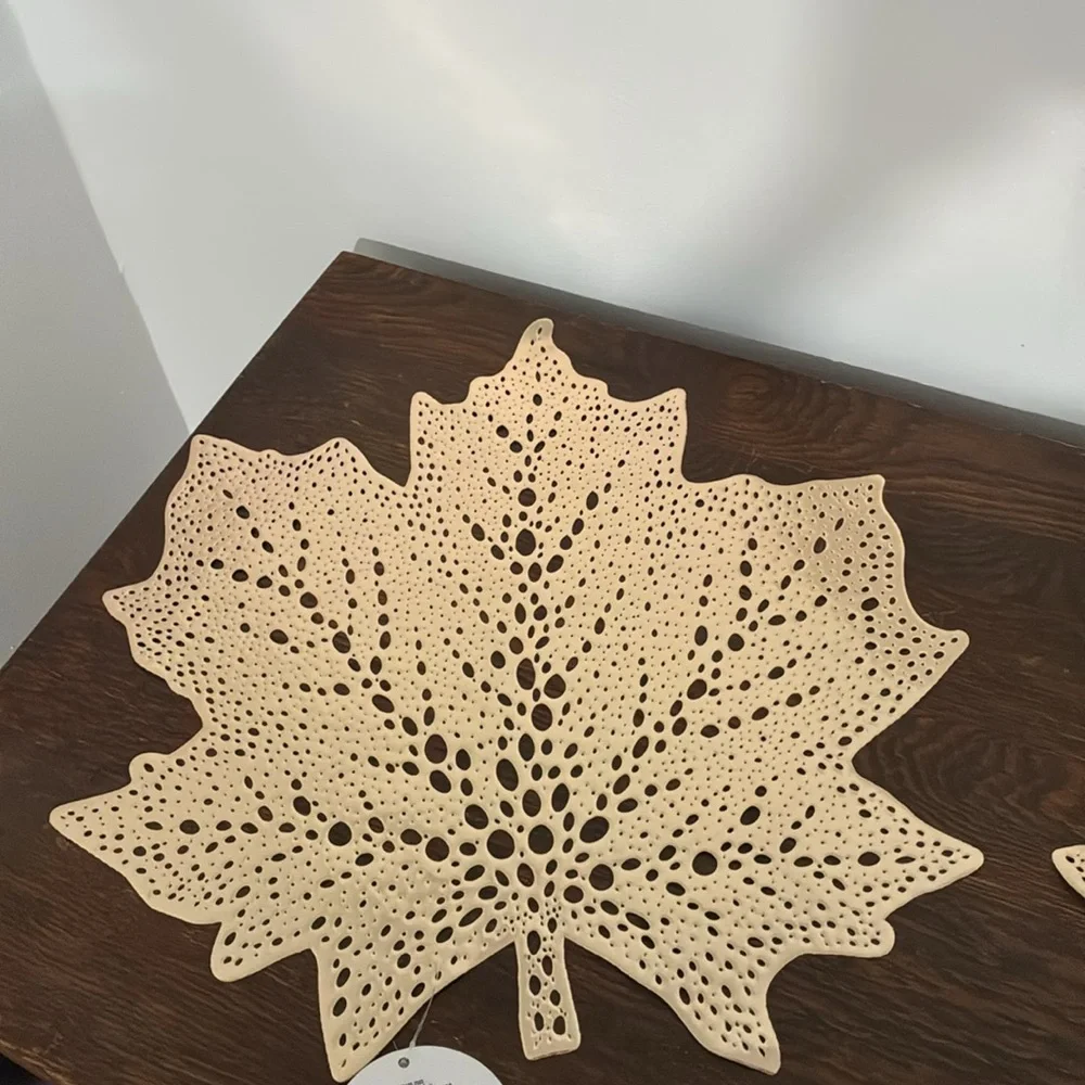 NWT- Set of 4- Metallic Gold- Fall Maple Leaf Shaped Cutout Placemats